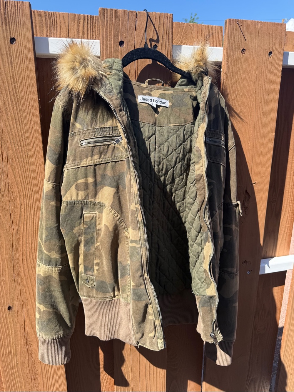 Jaded London Mens Camo Marshall Jacket with Faux Fur Hood Large